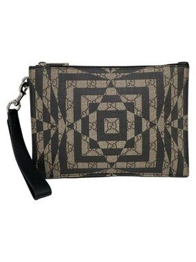 Gucci Clutch GG Carry On Beige Black Leather